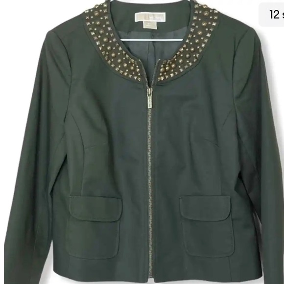 MICHAEL MICHAEL KORS Studded Moto Jacket Blazer Olive Women's Size Petite. S - Picture 2 of 7
